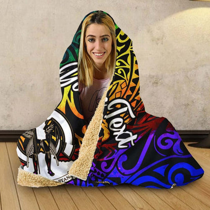 Vanuatu Custom Personalised Hooded Blanket - Rainbow Polynesian Pattern