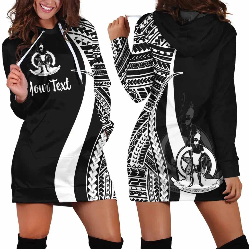 Vanuatu Custom Personalised Hoodie Dress - White Polynesian Tentacle Pattern