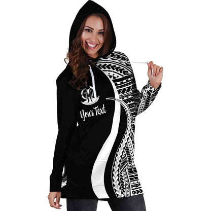 Vanuatu Custom Personalised Hoodie Dress - White Polynesian Tentacle Pattern