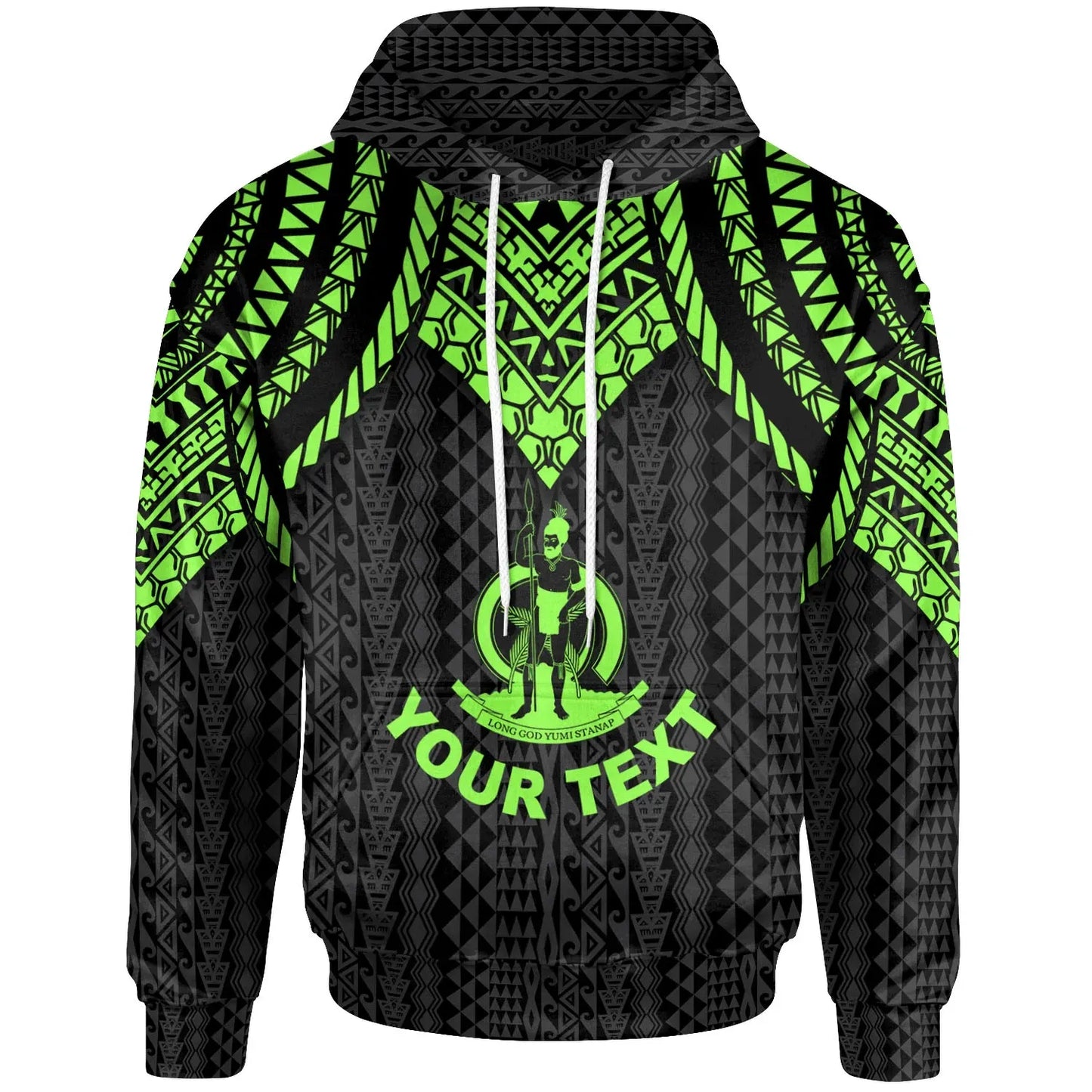 Vanuatu Custom Personalised Hoodie - Polynesian Armor Style Green