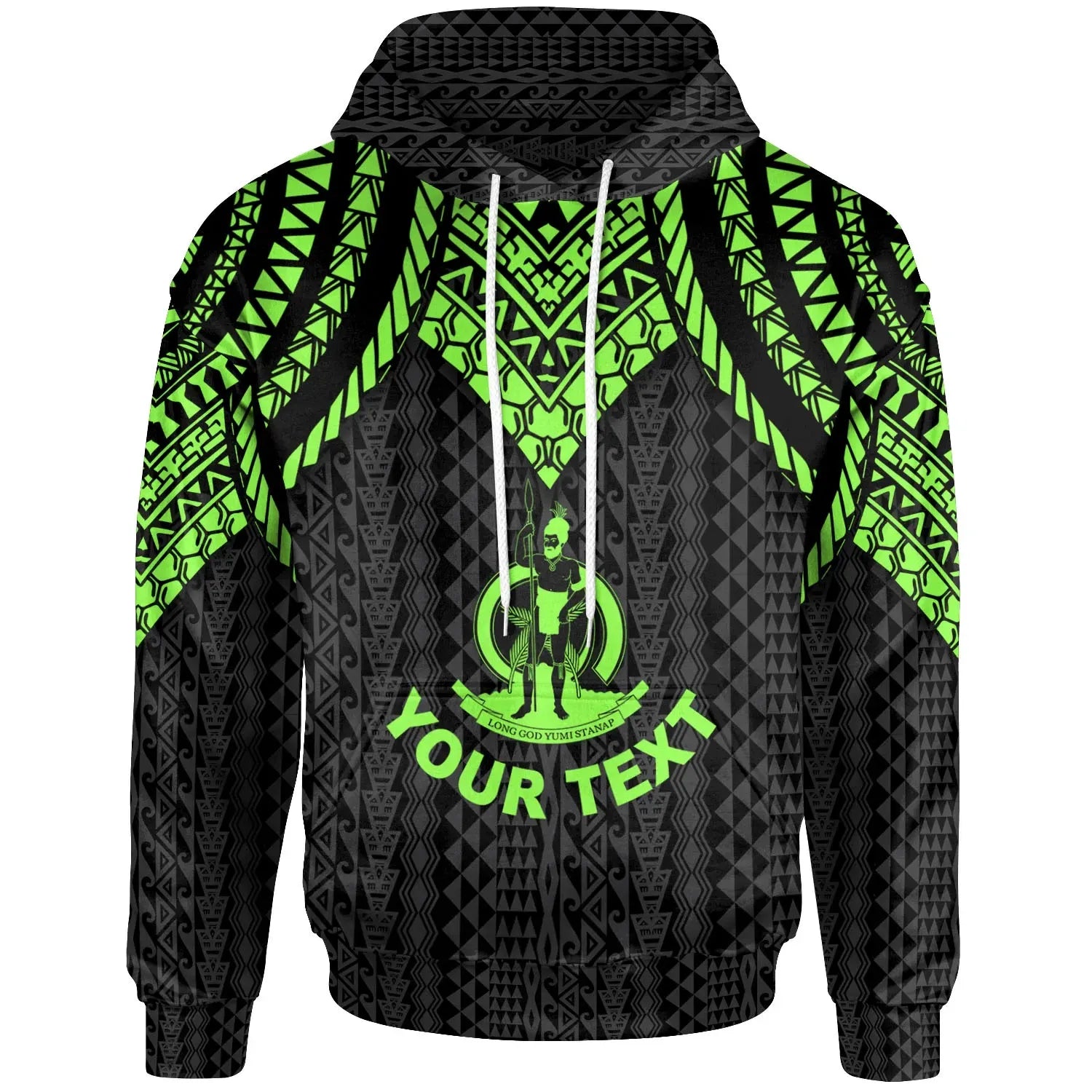 Vanuatu Custom Personalised Hoodie - Polynesian Armor Style Green