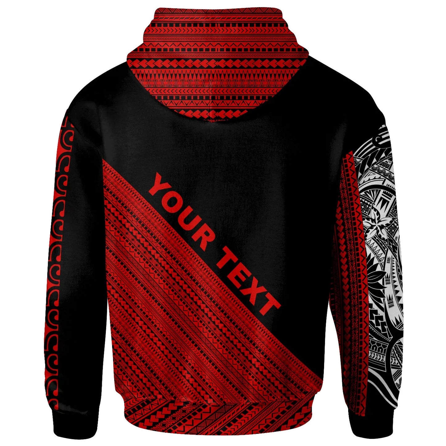 Vanuatu Custom Personalised Hoodie - Polynesian Diagonal Pattern Red