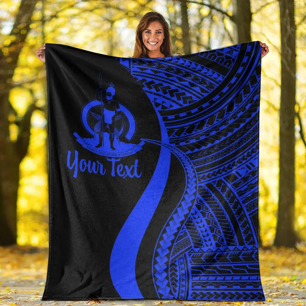 Vanuatu Custom Personalised Premium Blanket - Blue Polynesian Tentacle Tribal Pattern
