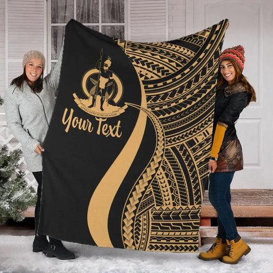 Vanuatu Custom Personalised Premium Blanket - Gold Polynesian Tentacle Tribal Pattern