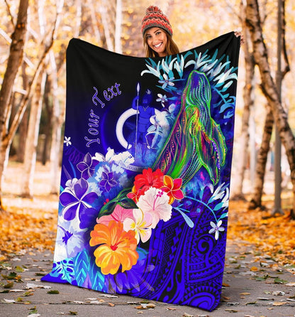 Vanuatu Custom Personalised Premium Blanket - Humpback Whale with Tropical Flowers (Blue)