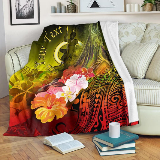 Vanuatu Custom Personalised Premium Blanket - Humpback Whale with Tropical Flowers (Yellow)