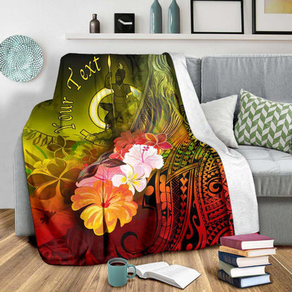 Vanuatu Custom Personalised Premium Blanket - Humpback Whale with Tropical Flowers (Yellow)