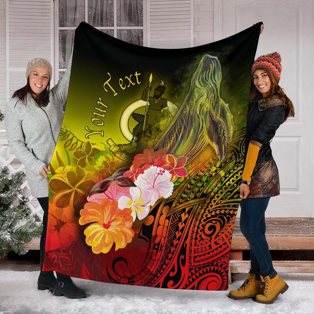 Vanuatu Custom Personalised Premium Blanket - Humpback Whale with Tropical Flowers (Yellow)