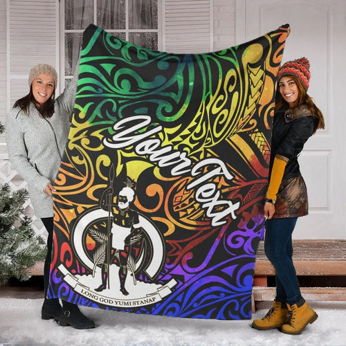Vanuatu Custom Personalised Premium Blanket - Rainbow Polynesian Pattern