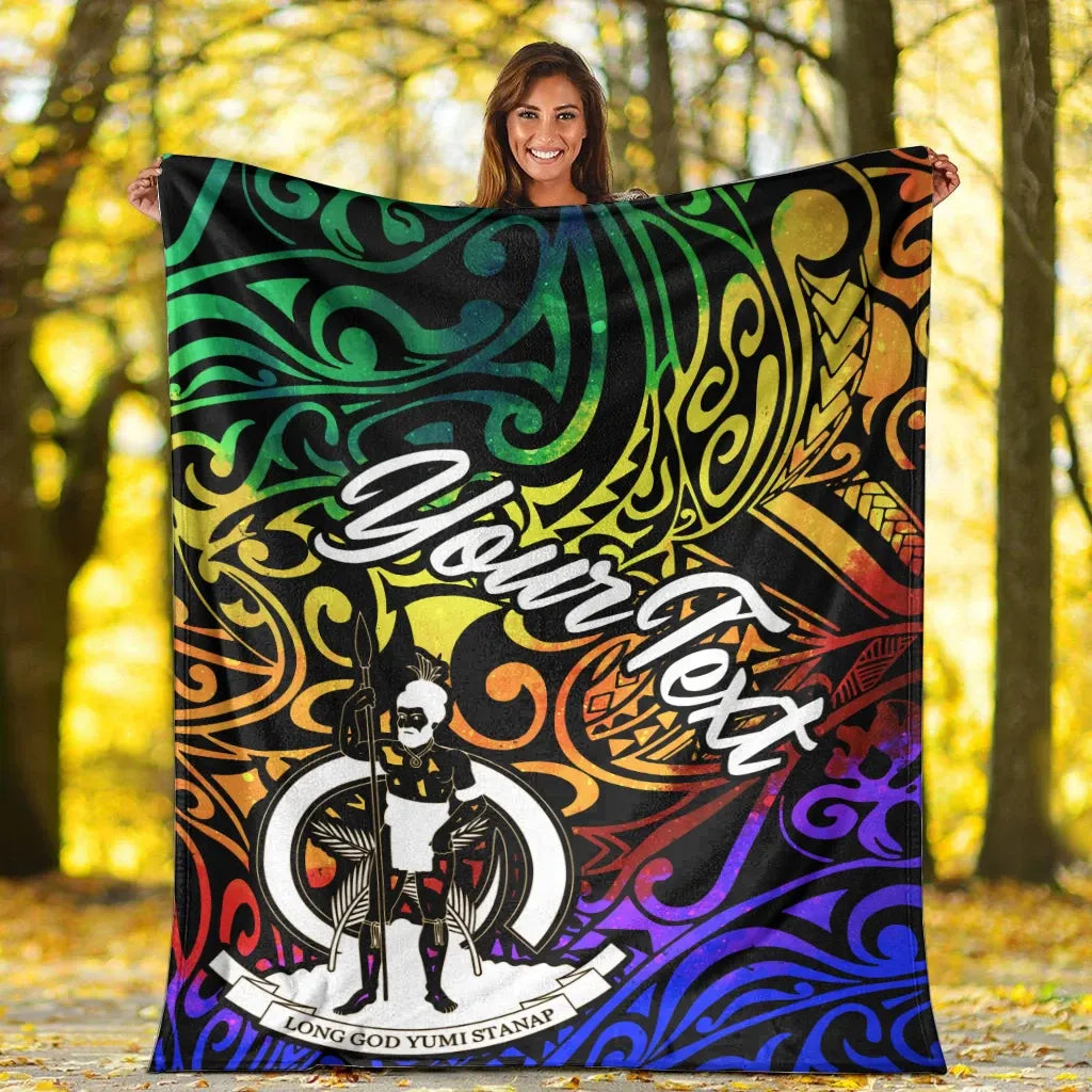 Vanuatu Custom Personalised Premium Blanket - Rainbow Polynesian Pattern