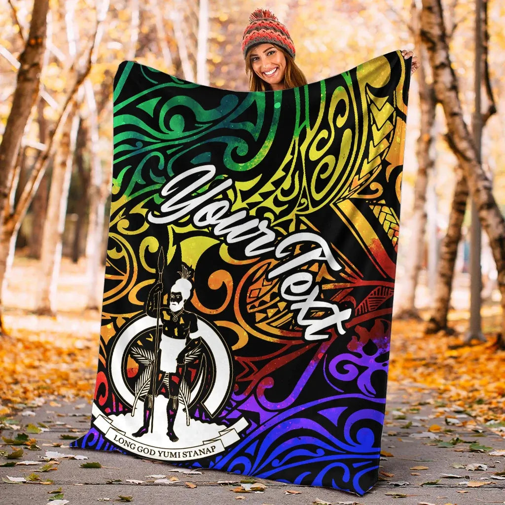Vanuatu Custom Personalised Premium Blanket - Rainbow Polynesian Pattern