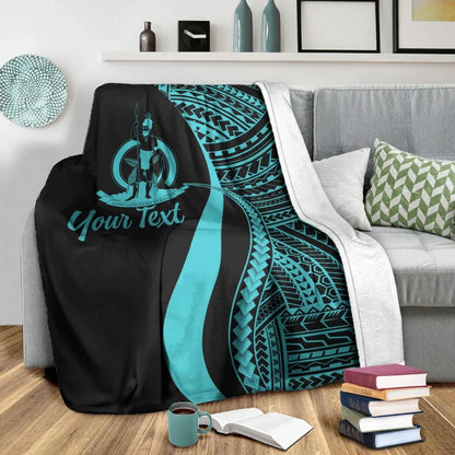 Vanuatu Custom Personalised Premium Blanket - Turquoise Polynesian Tentacle Tribal Pattern