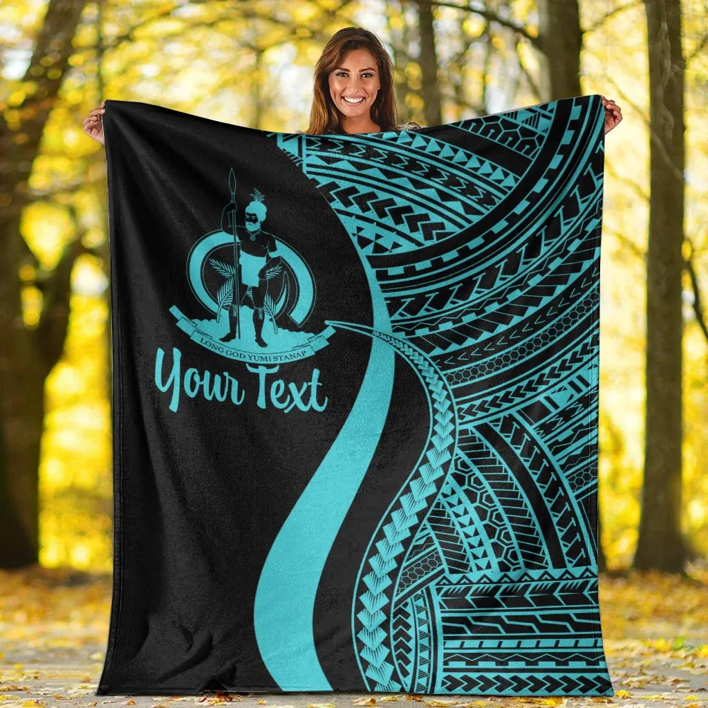Vanuatu Custom Personalised Premium Blanket - Turquoise Polynesian Tentacle Tribal Pattern