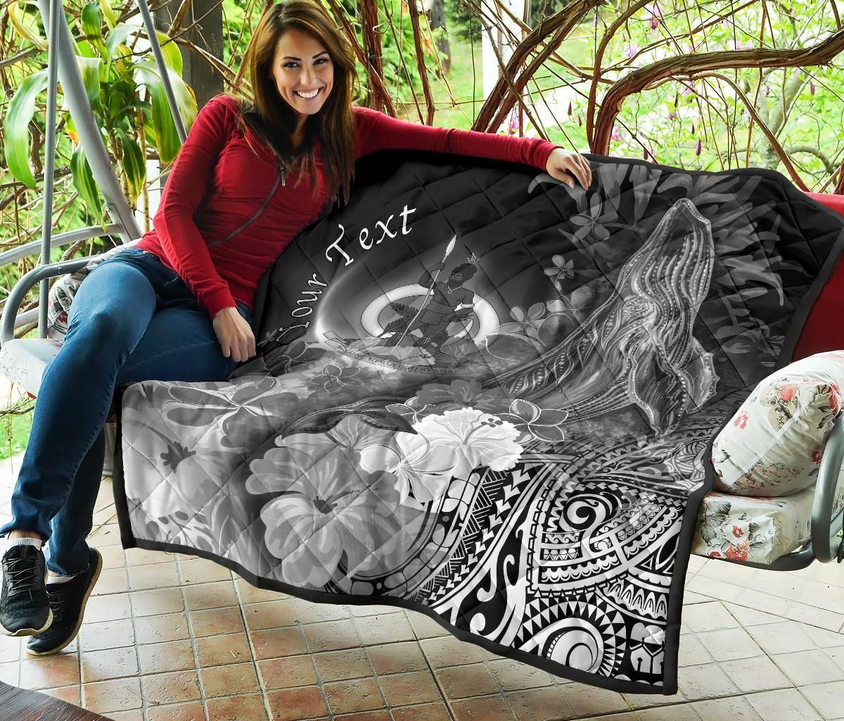 Vanuatu Custom Personalised Premium Quilt - Humpback Whale with Tropical Flowers (White)
