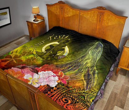 Vanuatu Custom Personalised Premium Quilt - Humpback Whale with Tropical Flowers (Yellow)