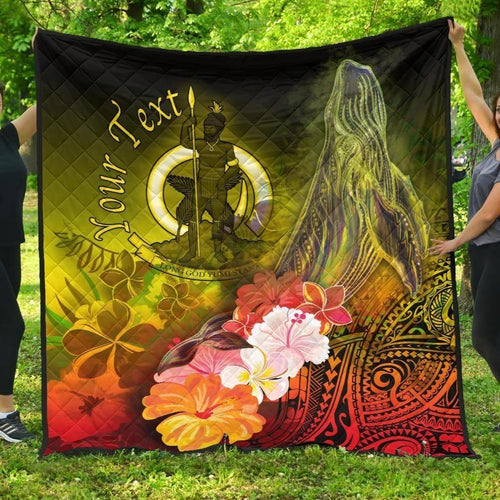 Vanuatu Custom Personalised Premium Quilt - Humpback Whale with Tropical Flowers (Yellow)
