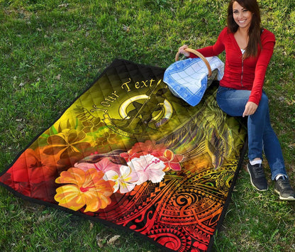 Vanuatu Custom Personalised Premium Quilt - Humpback Whale with Tropical Flowers (Yellow)