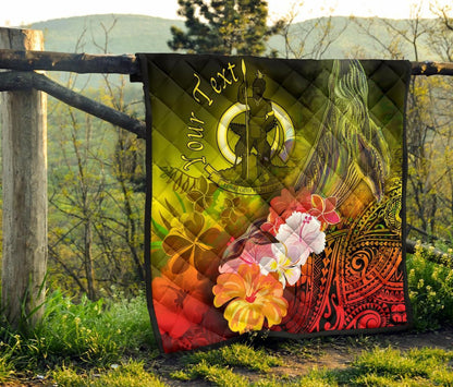 Vanuatu Custom Personalised Premium Quilt - Humpback Whale with Tropical Flowers (Yellow)