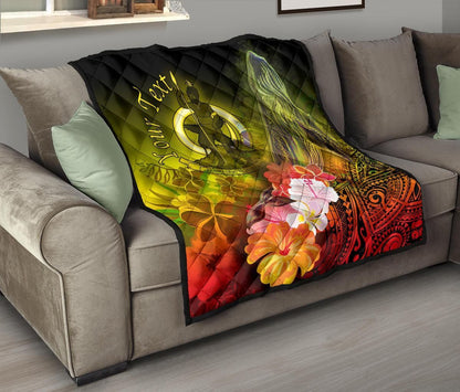 Vanuatu Custom Personalised Premium Quilt - Humpback Whale with Tropical Flowers (Yellow)