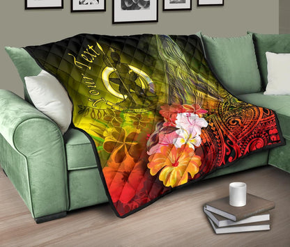 Vanuatu Custom Personalised Premium Quilt - Humpback Whale with Tropical Flowers (Yellow)