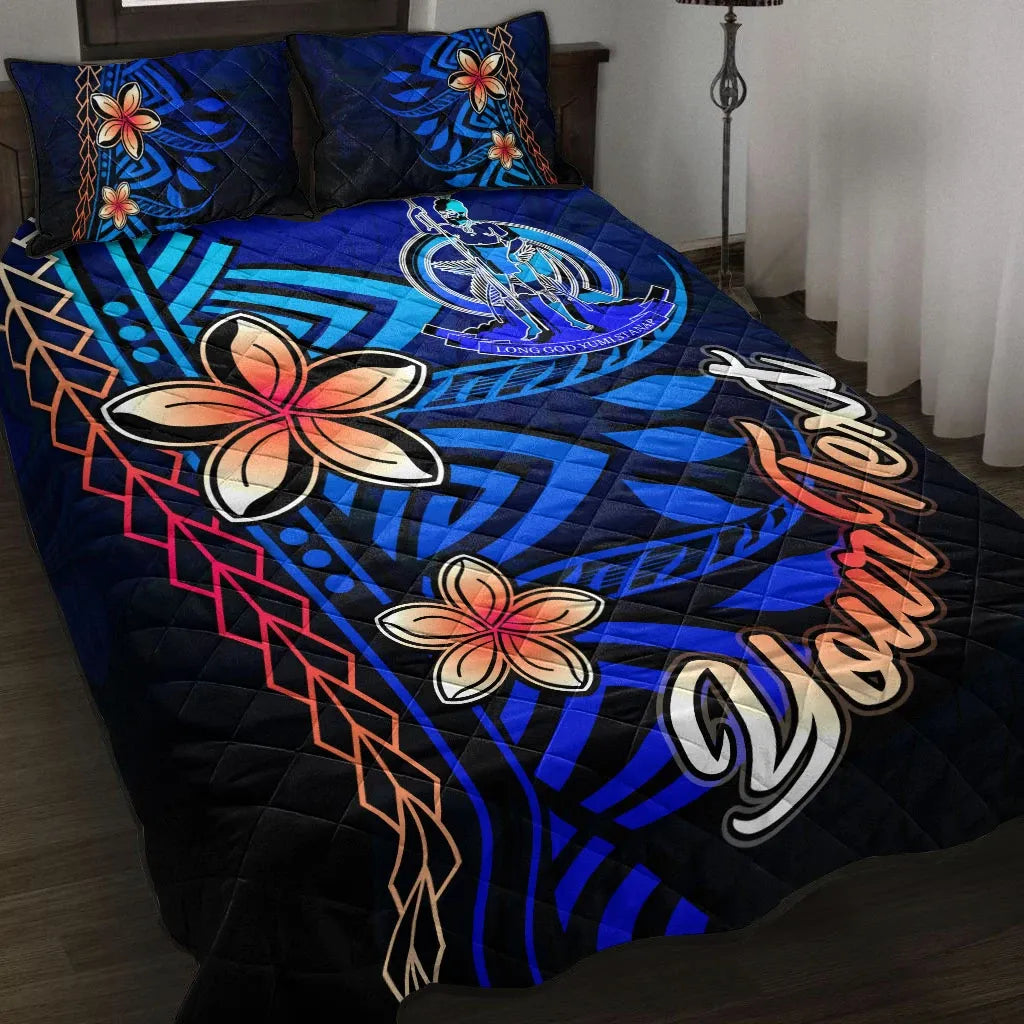 Vanuatu Custom Personalised Quilt Bed Set - Vintage Tribal Mountain