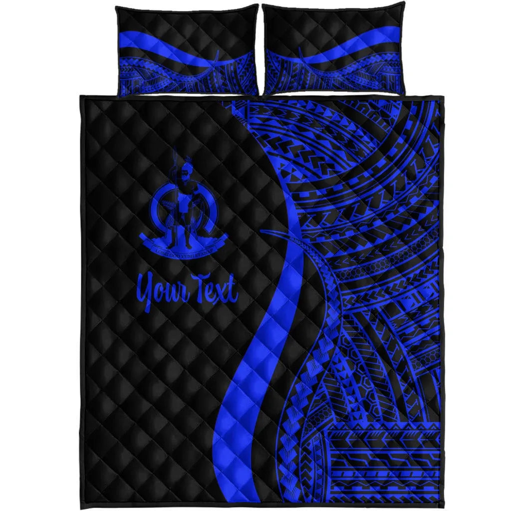Vanuatu Custom Personalised Quilt Bed Set - Blue Polynesian Tentacle Tribal Pattern