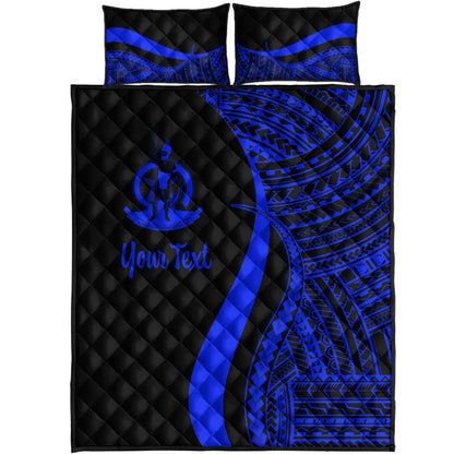 Vanuatu Custom Personalised Quilt Bed Set - Blue Polynesian Tentacle Tribal Pattern