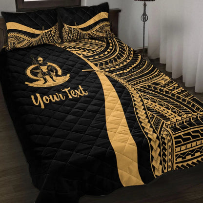 Vanuatu Custom Personalised Quilt Bed Set - Gold Polynesian Tentacle Tribal Pattern