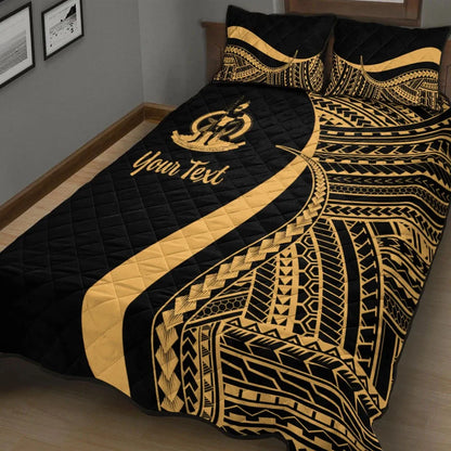 Vanuatu Custom Personalised Quilt Bed Set - Gold Polynesian Tentacle Tribal Pattern