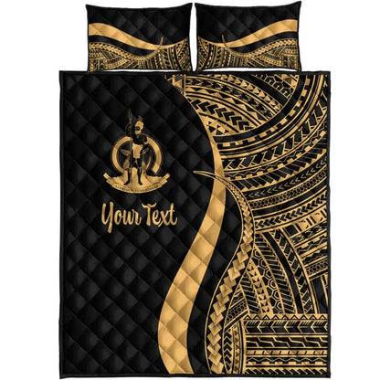 Vanuatu Custom Personalised Quilt Bed Set - Gold Polynesian Tentacle Tribal Pattern