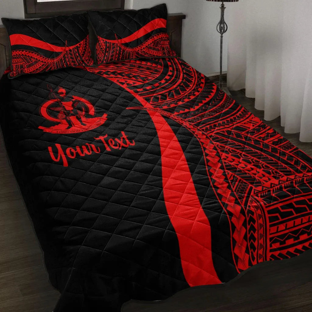Vanuatu Custom Personalised Quilt Bed Set - Red Polynesian Tentacle Tribal Pattern