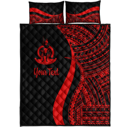 Vanuatu Custom Personalised Quilt Bed Set - Red Polynesian Tentacle Tribal Pattern