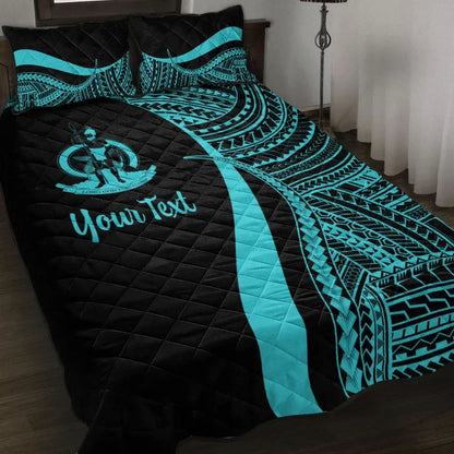 Vanuatu Custom Personalised Quilt Bed Set - Turquoise Polynesian Tentacle Tribal Pattern