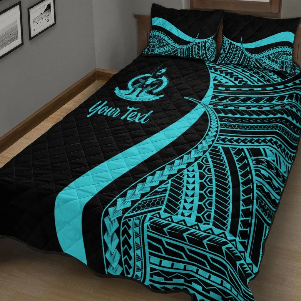 Vanuatu Custom Personalised Quilt Bed Set - Turquoise Polynesian Tentacle Tribal Pattern