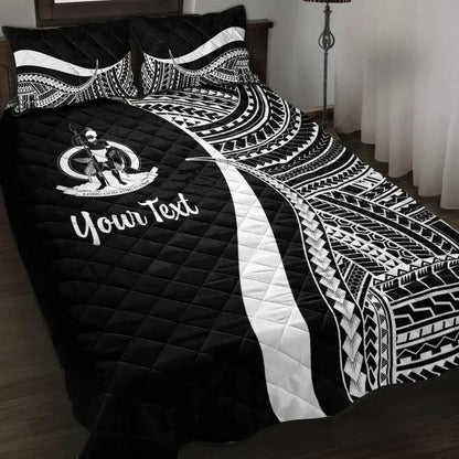 Vanuatu Custom Personalised Quilt Bed Set - White Polynesian Tentacle Tribal Pattern