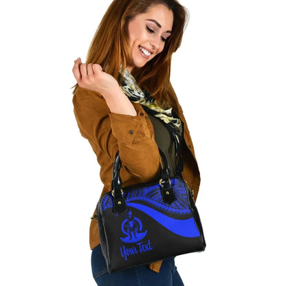 Vanuatu Custom Personalised Shoulder Handbag - Blue Polynesian Tentacle Tribal Pattern
