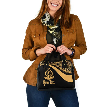 Vanuatu Custom Personalised Shoulder Handbag - Gold Polynesian Tentacle Tribal Pattern