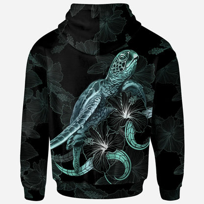 Vanuatu Custom Personalized Polynesian Hoodie - Turtle With Blooming Hibiscus Turquoise
