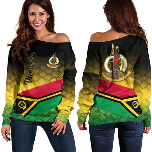 Vanuatu Off Shoulder Sweatshirt Flag Lauhala Style