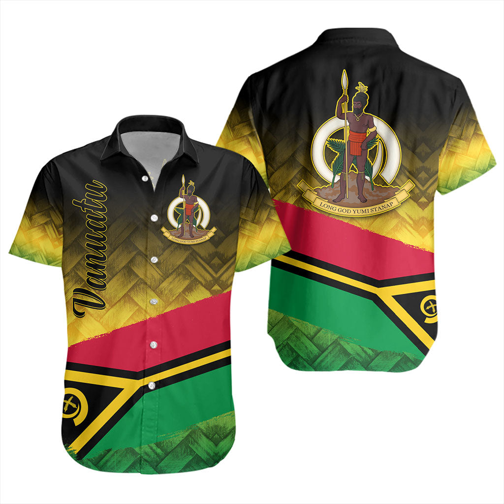 Vanuatu Short Sleeve Shirt Flag Lauhala Style