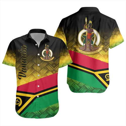 Vanuatu Short Sleeve Shirt Flag Lauhala Style
