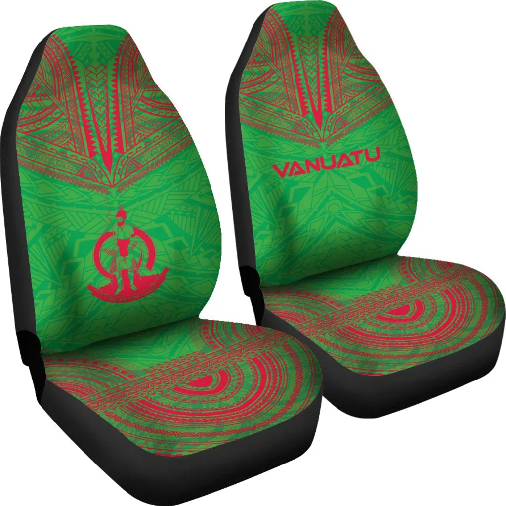 Vanuatu Car Seat Cover - Vanuatu Coat Of Arms Polynesian Chief Tattoo Green Version