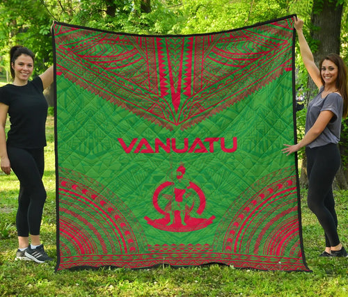 Vanuatu Premium Quilt - Vanuatu Coat Of Arms Polynesian Chief Green Version