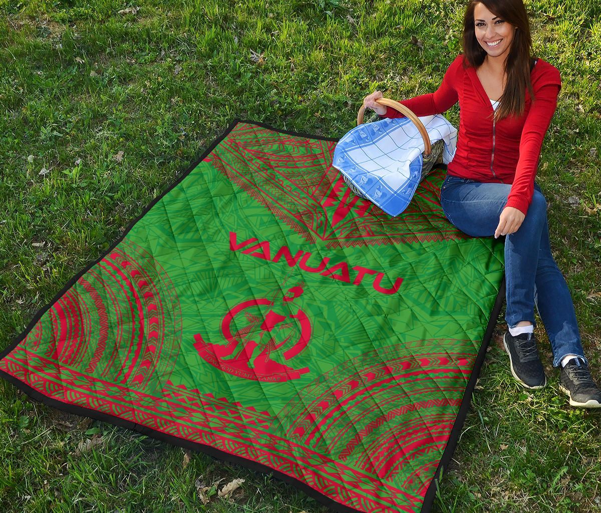 Vanuatu Premium Quilt - Vanuatu Coat Of Arms Polynesian Chief Green Version