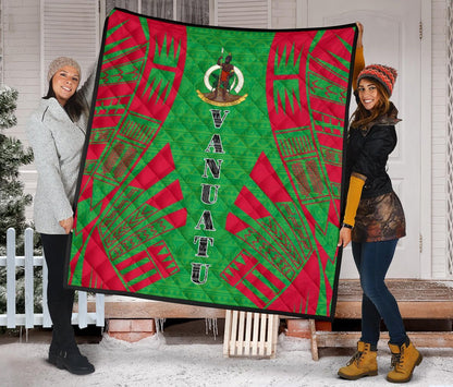 Vanuatu Premium Quilt - Vanuatu Coat Of Arms Polynesian Red Tattoo (Green)