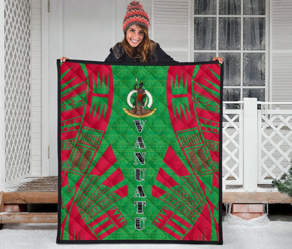 Vanuatu Premium Quilt - Vanuatu Coat Of Arms Polynesian Red Tattoo (Green)