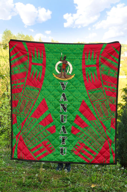 Vanuatu Premium Quilt - Vanuatu Coat Of Arms Polynesian Red Tattoo (Green)