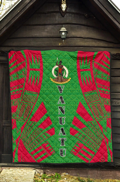 Vanuatu Premium Quilt - Vanuatu Coat Of Arms Polynesian Red Tattoo (Green)