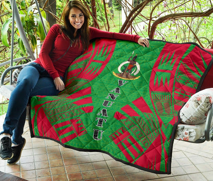 Vanuatu Premium Quilt - Vanuatu Coat Of Arms Polynesian Red Tattoo (Green)