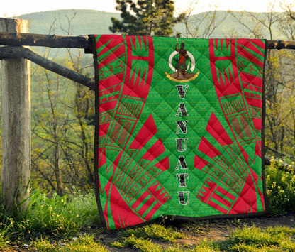 Vanuatu Premium Quilt - Vanuatu Coat Of Arms Polynesian Red Tattoo (Green)